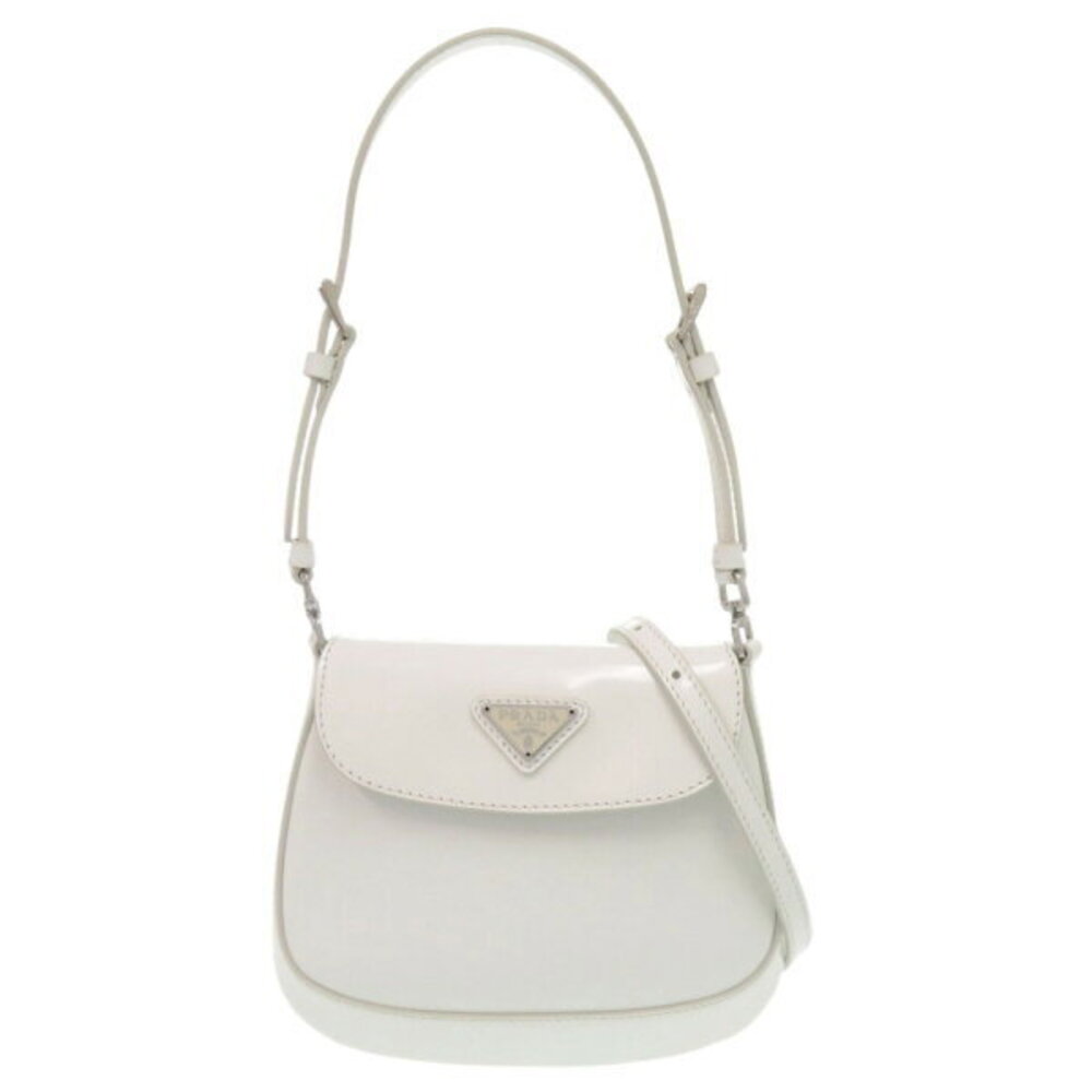 Prada SPAZZOLATO Triangle Logo Leather White Shoulder Bag